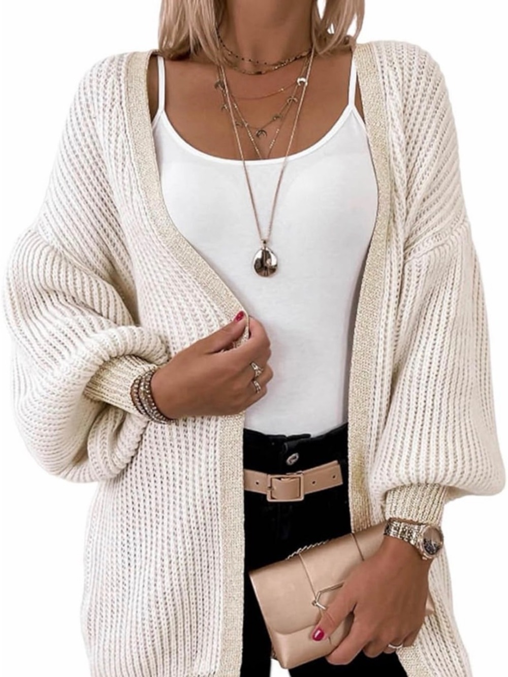 Cream Open-Front Chunky Knit Women's Cardigan Sweater